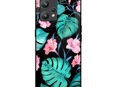 Tropical Leaves & Pink Flowers Glass Case for Realme 9 Sale